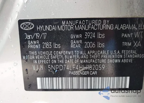 2017 Hyundai Elantra Se z USA, uszkodzony, nr VIN 5NPD74LF4HH182059
